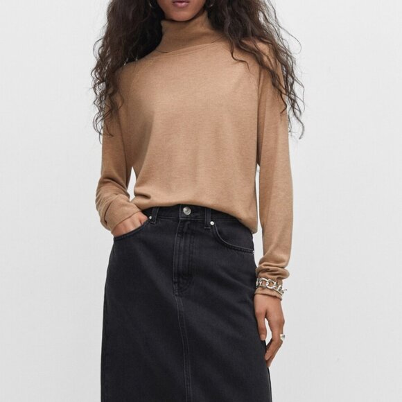 Mango Medium Tan Fine-Knit Turtleneck Sweater/NWT/XL - Picture 2 of 15